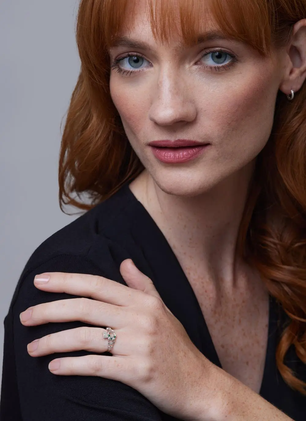 Sterling Silver Claddagh Ring with Green Cubic Zirconia