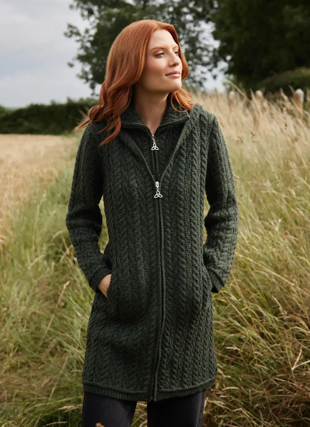 Fiadh Double Layer Hooded Aran Coatigan