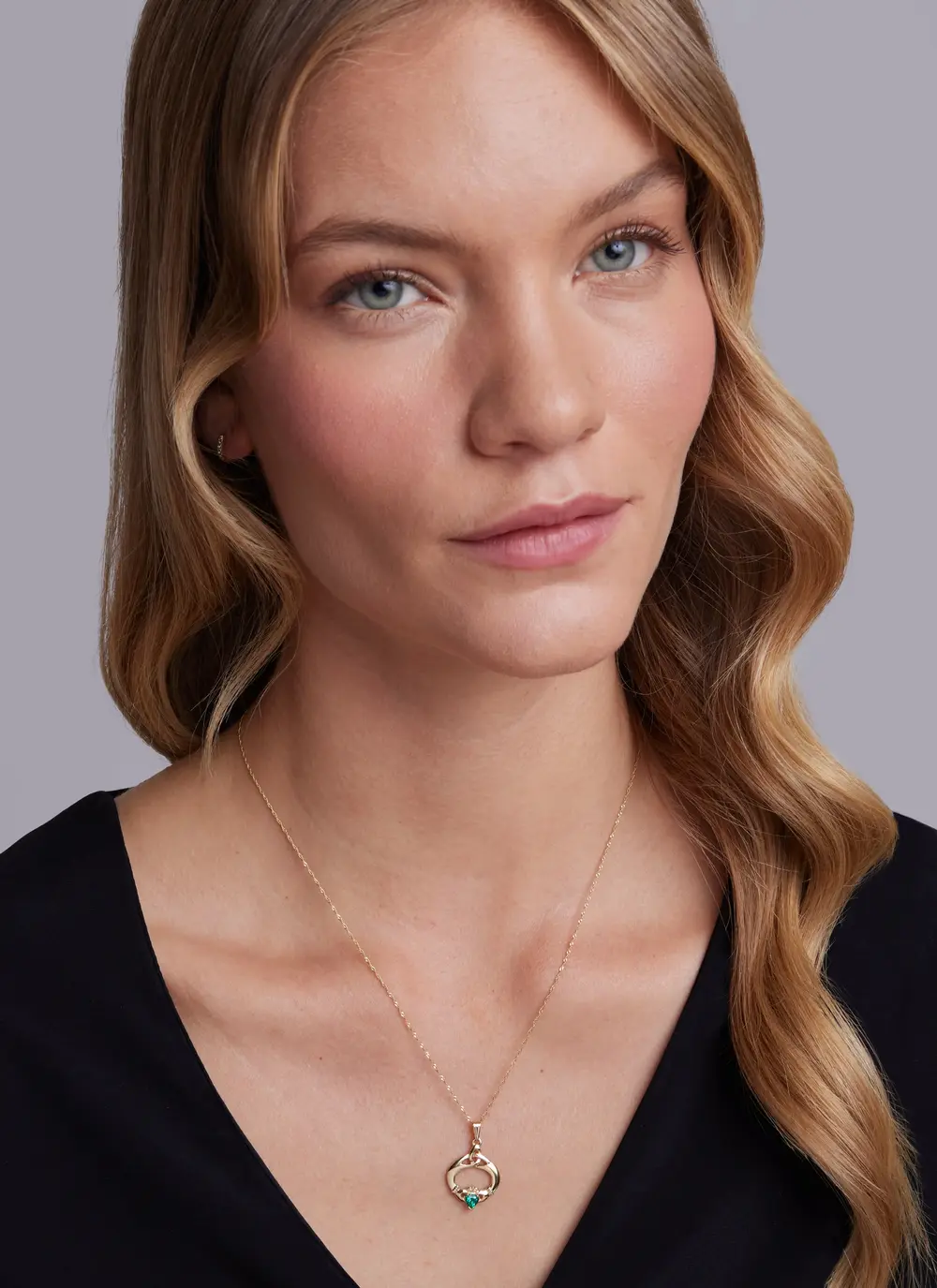 10ct Claddagh Trinity Emerald Diamond Pendant