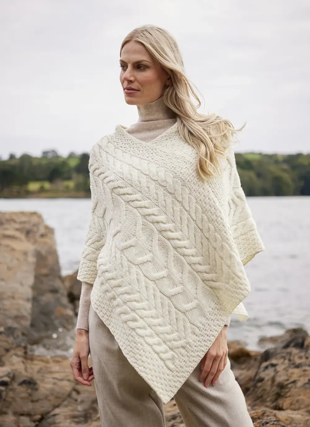 Supersoft Merino Wool Cable Poncho