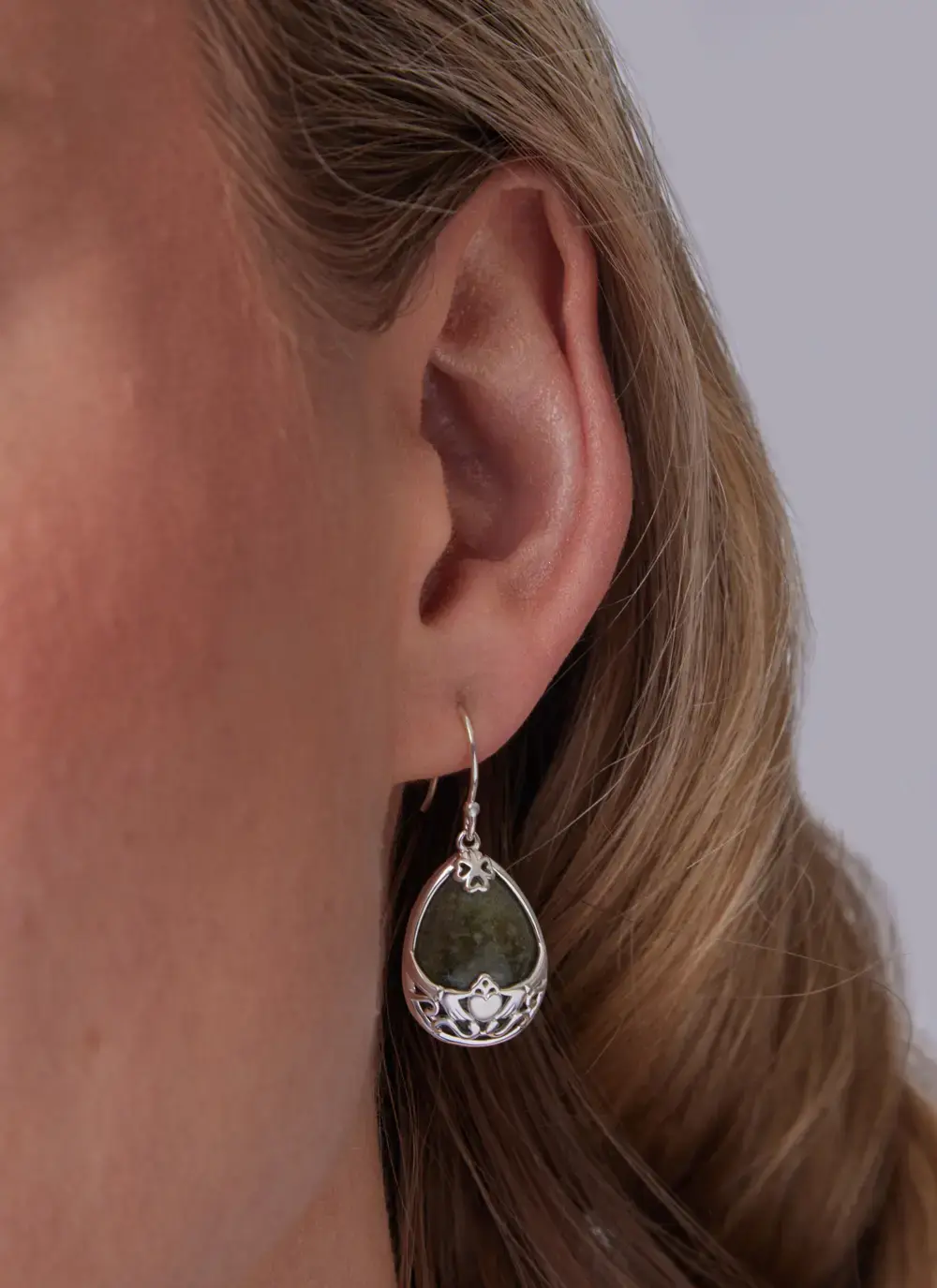 Sterling Silver Connemara Marble Claddagh Basket Earrings