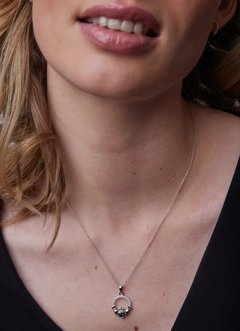 Claddagh Birthstone Pendant With Swarovski Crystals - May