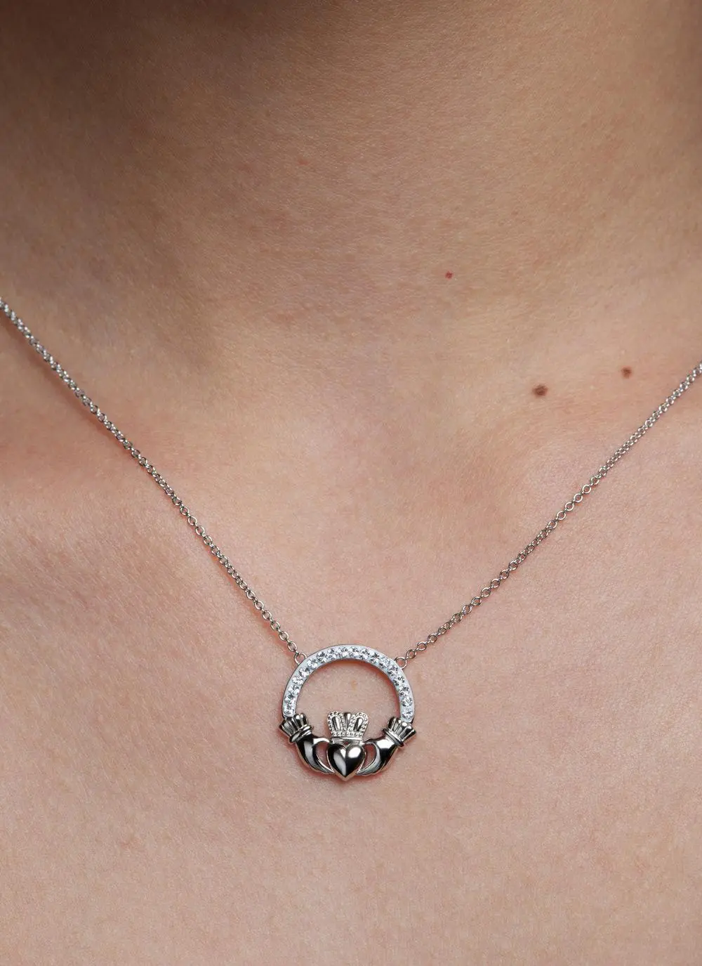 Sterling Silver Claddagh Pendant Encrusted With Swarovski Crystals