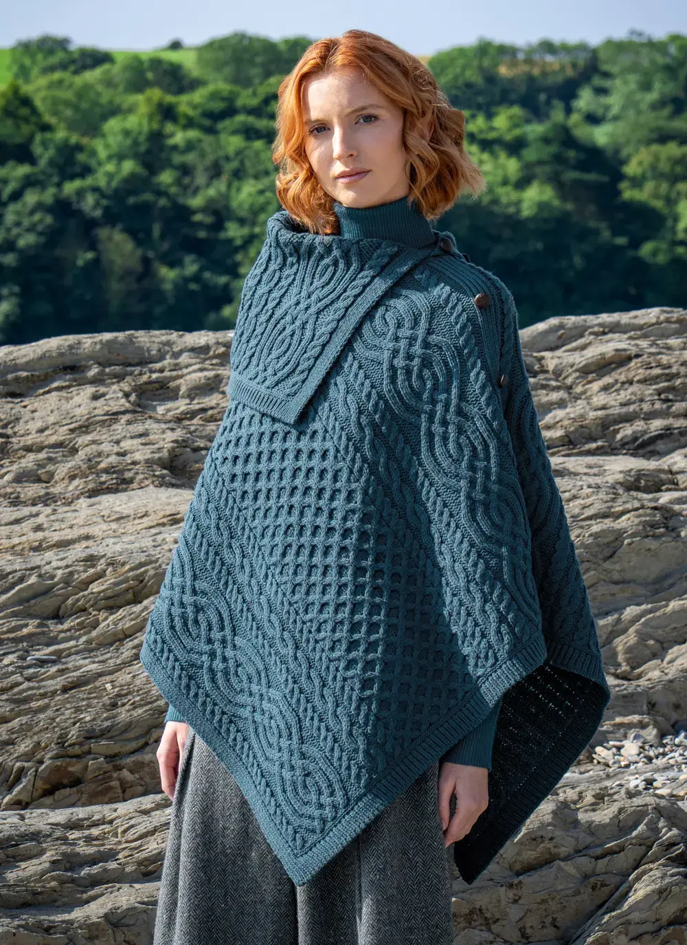 Honeycomb Cable Button Poncho