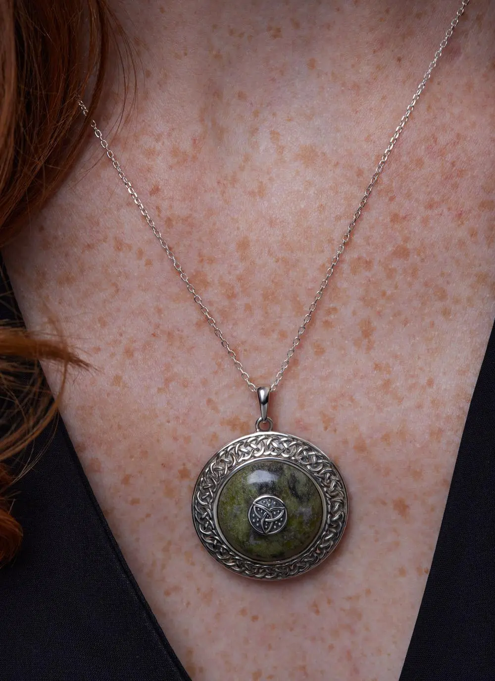 Sterling Silver Connemara Marble Trinity Dome Pendant