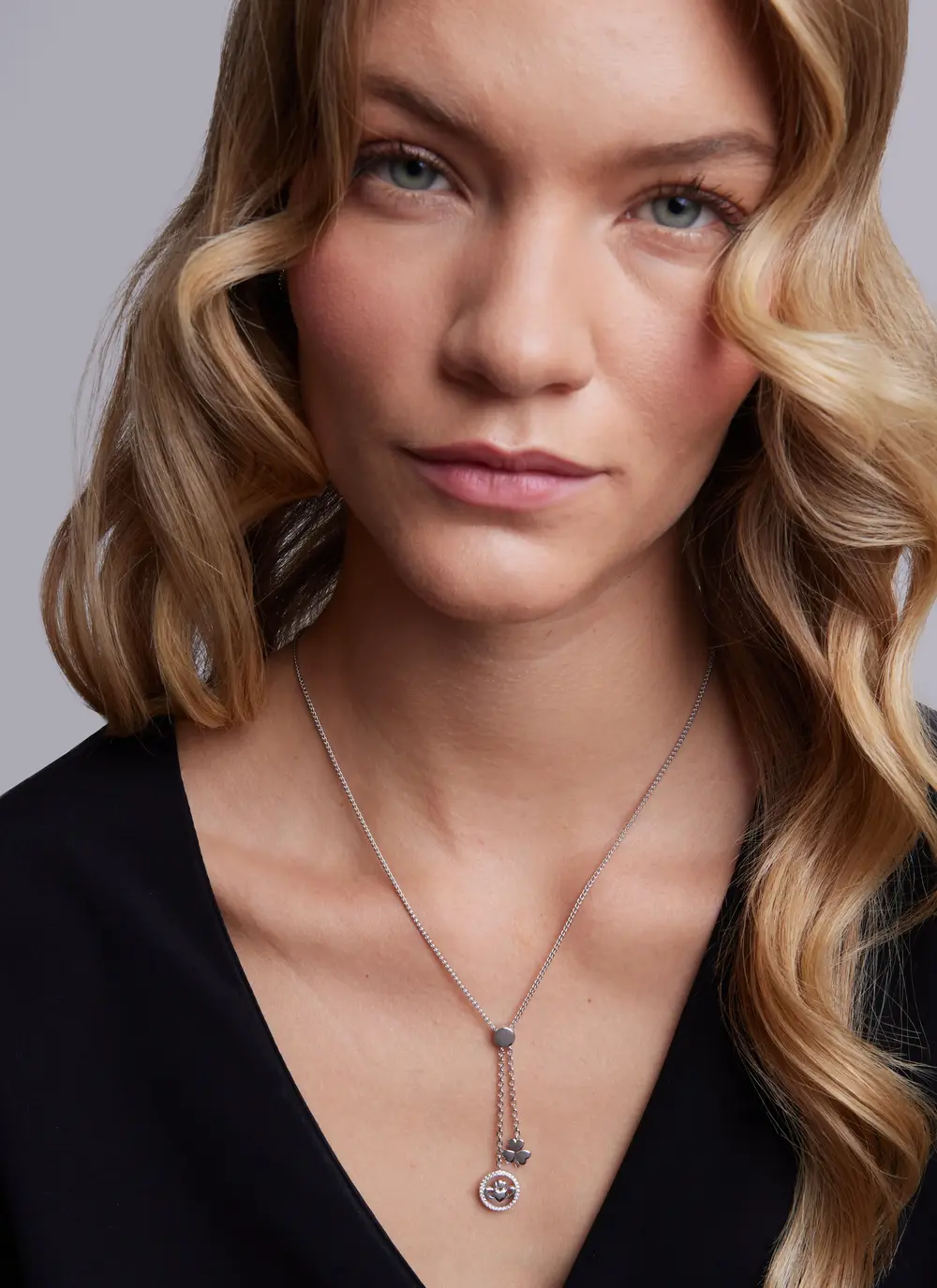 Shamrock & Claddagh Two-Drop Silver Pendant