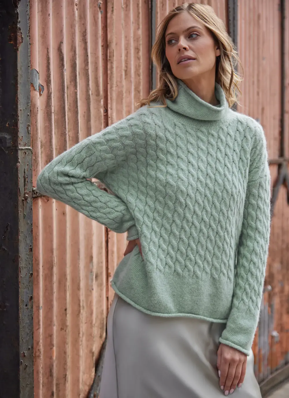 Fisherman Alpaca Cabled Funnel Neck Sweater