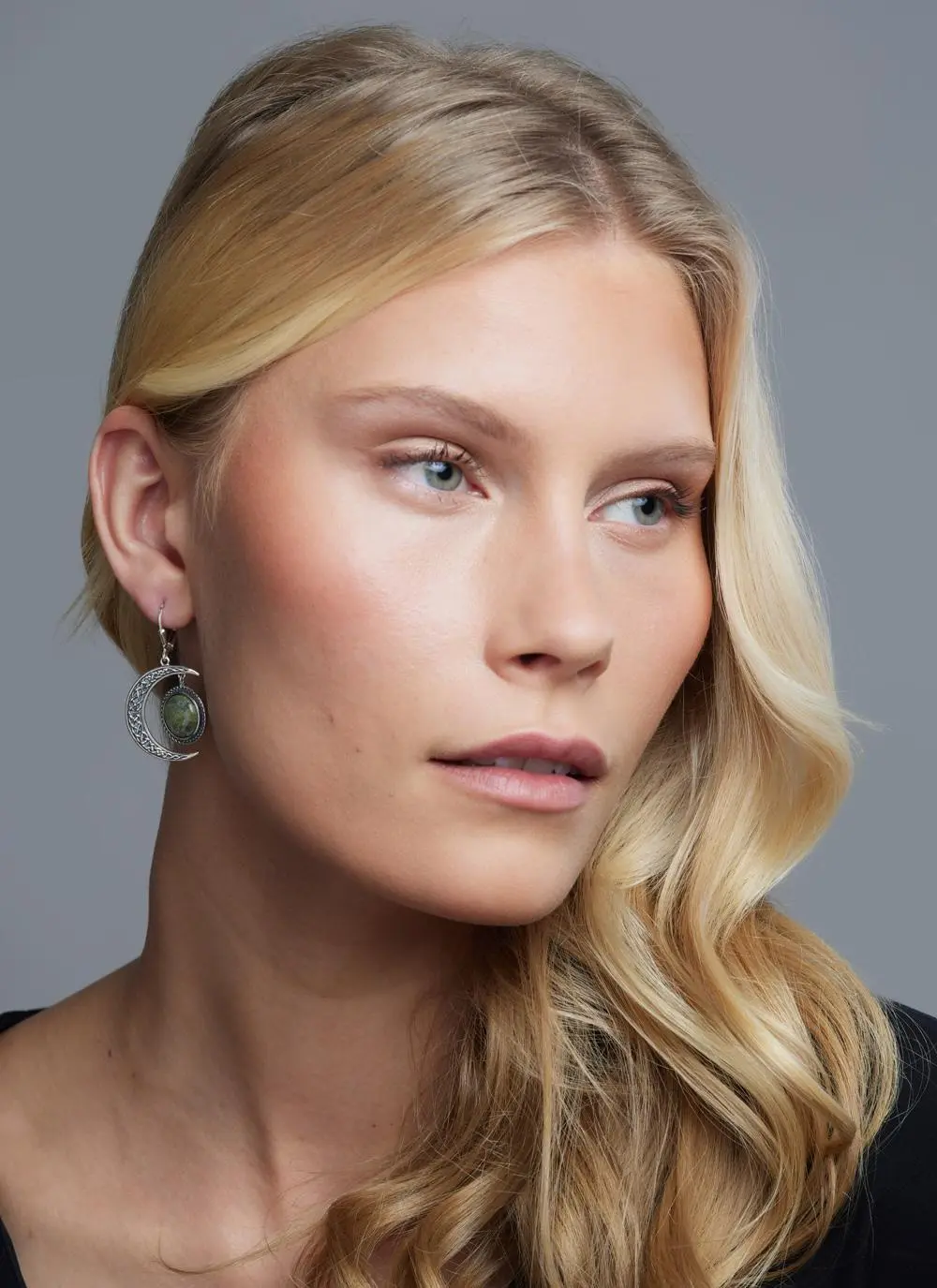 Sterling Silver Connemara Marble Crescent Moon Earrings