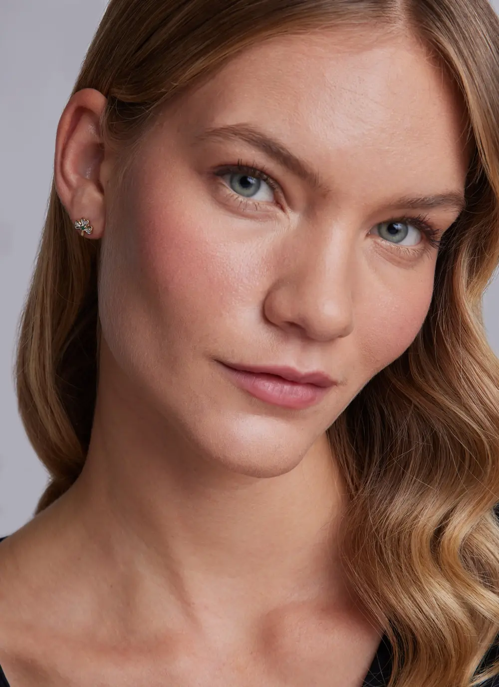 14ct Gold Diamond & Emerald Shamrock Stud Earrings