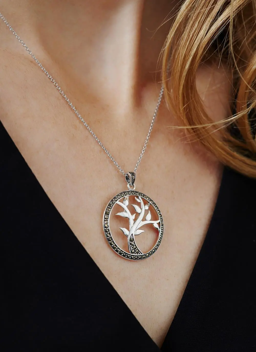 Marcasite & Sterling Silver Tree of Life Pendant