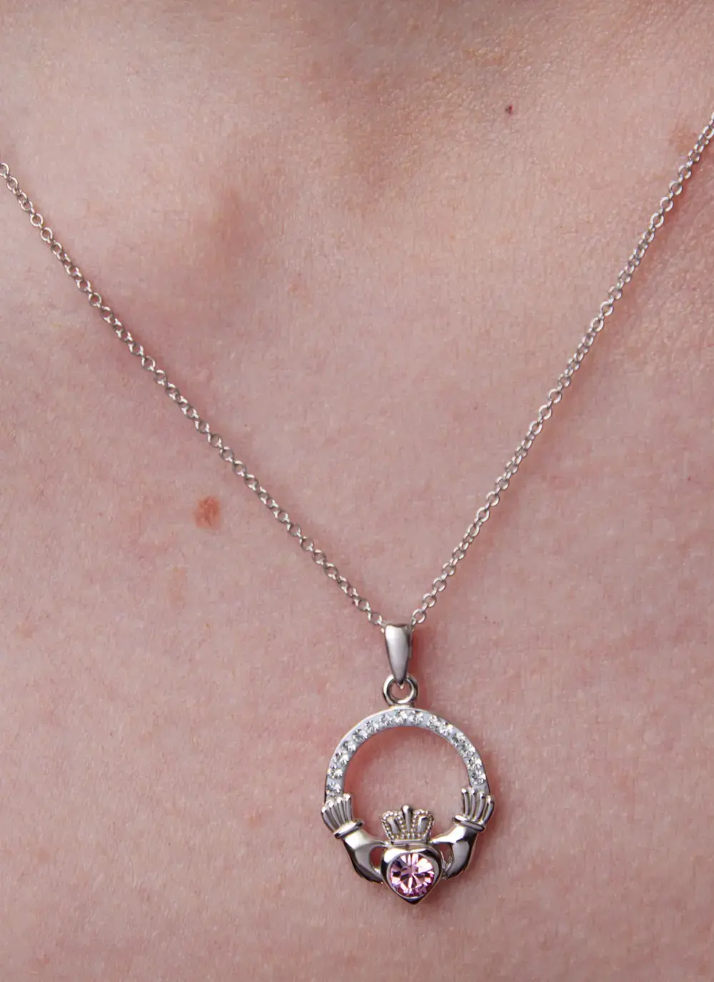 Claddagh Birthstone Pendant With Swarovski Crystals - October