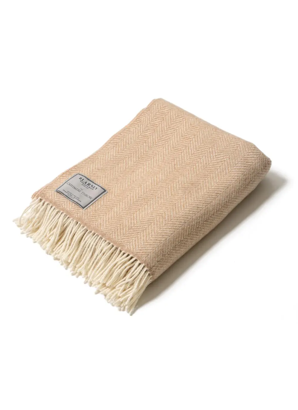 Beige Herringbone Wool Cashmere Throw