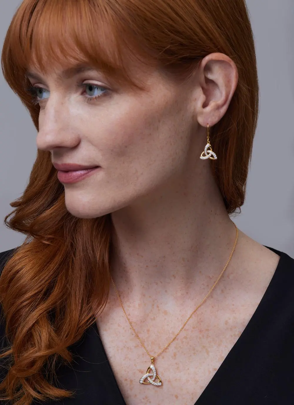 14ct Gold Vermeil Trinity Knot Drop Earrings with Cubic Zirconia