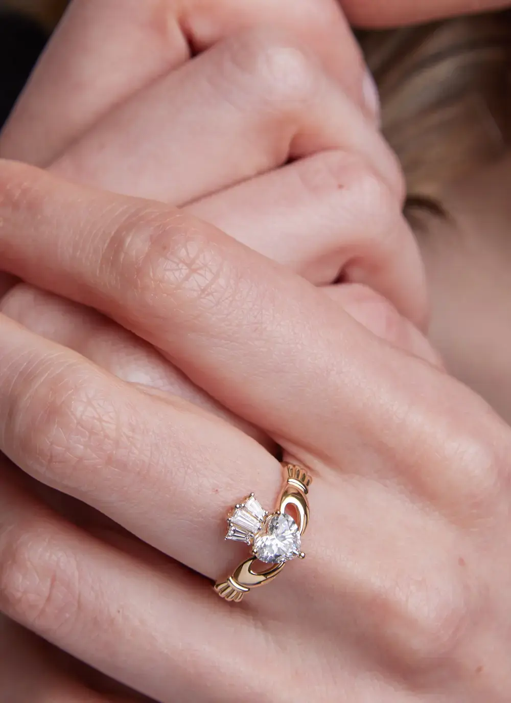 14K Claddagh Ring With Lab Diamond