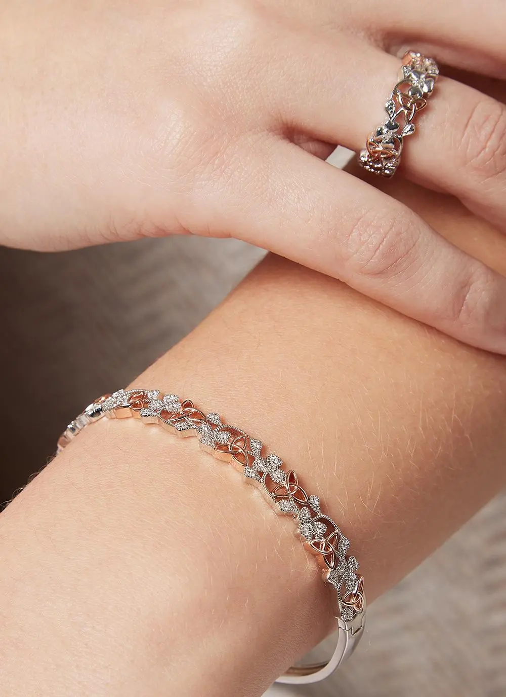 Sterling Silver & Rose Gold Plated Trinity Shamrock Ring