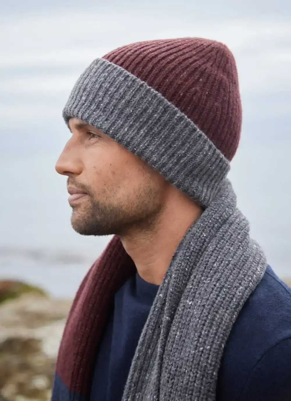 Wool Cashmere Two-Tone Beanie