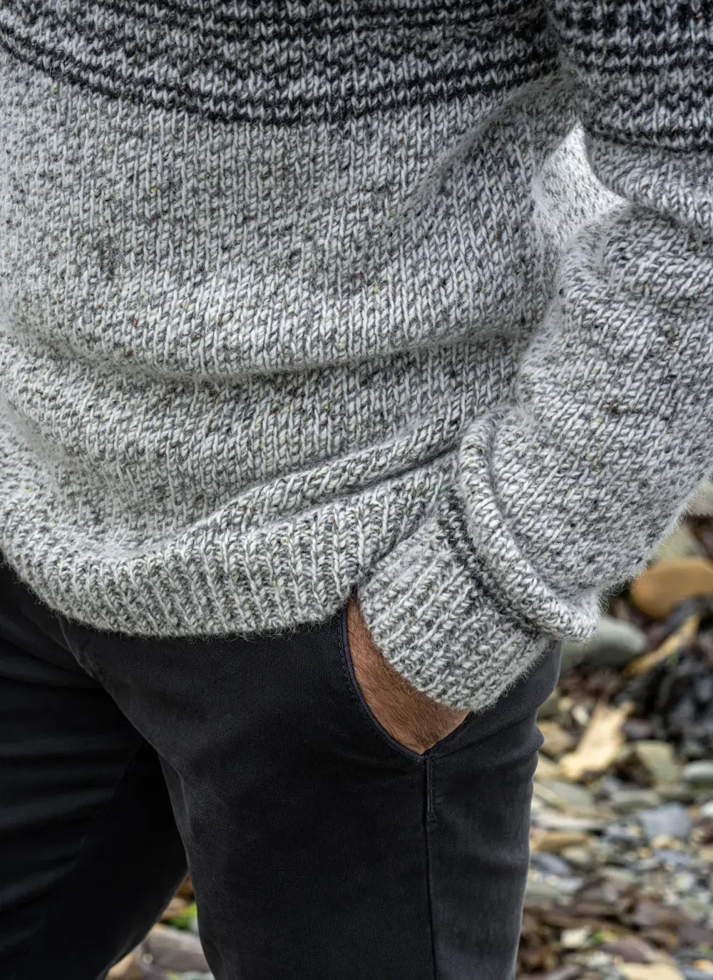 Fisherman Zip Neck Sweater With Jacquard Pattern