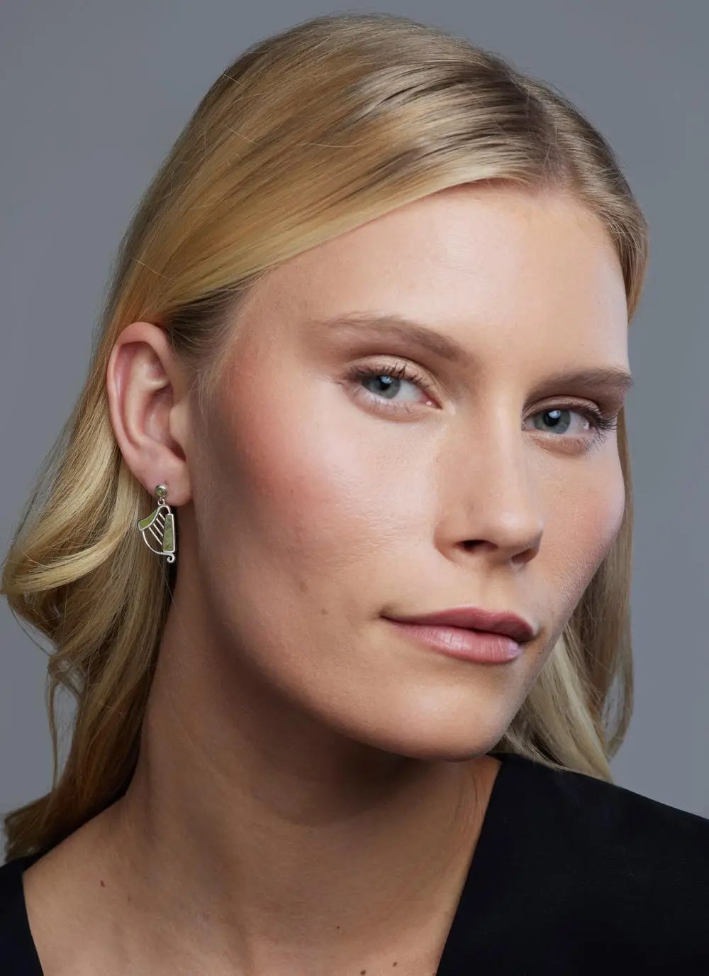 Sterling Silver Connemara Marble Harp Earrings