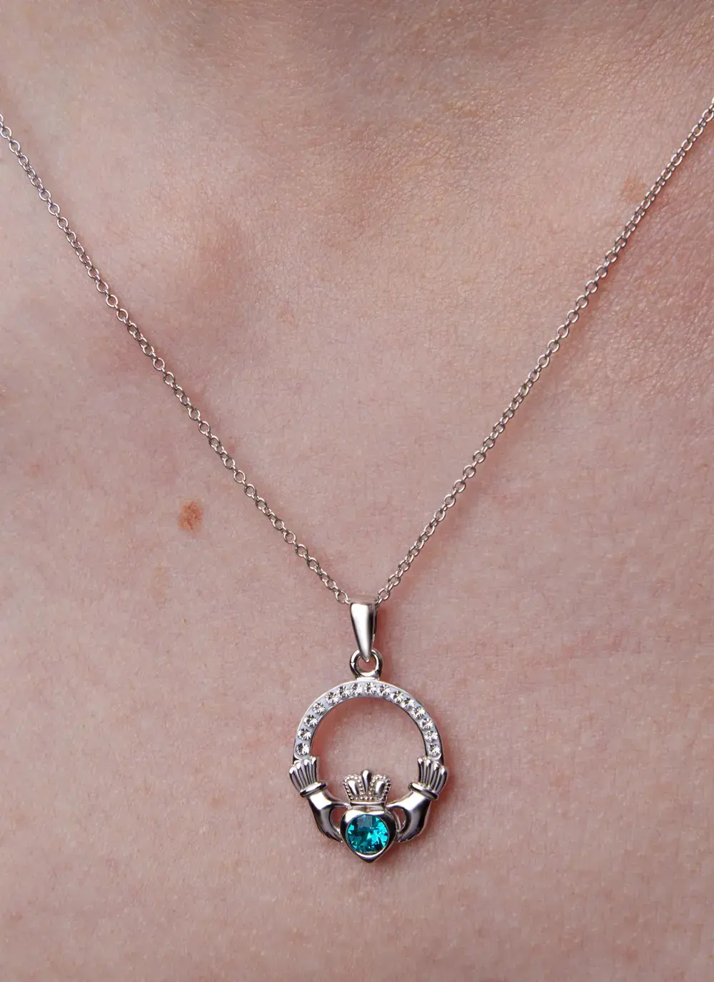 Claddagh Birthstone Pendant With Swarovski Crystals - December