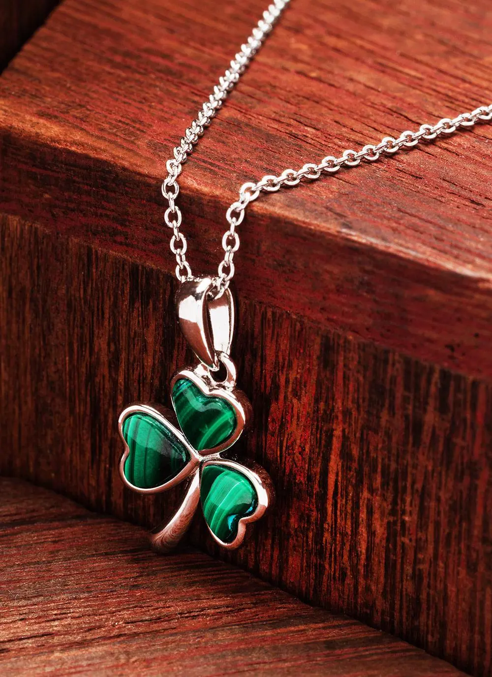 Sterling Silver Shamrock Malachite Pendant