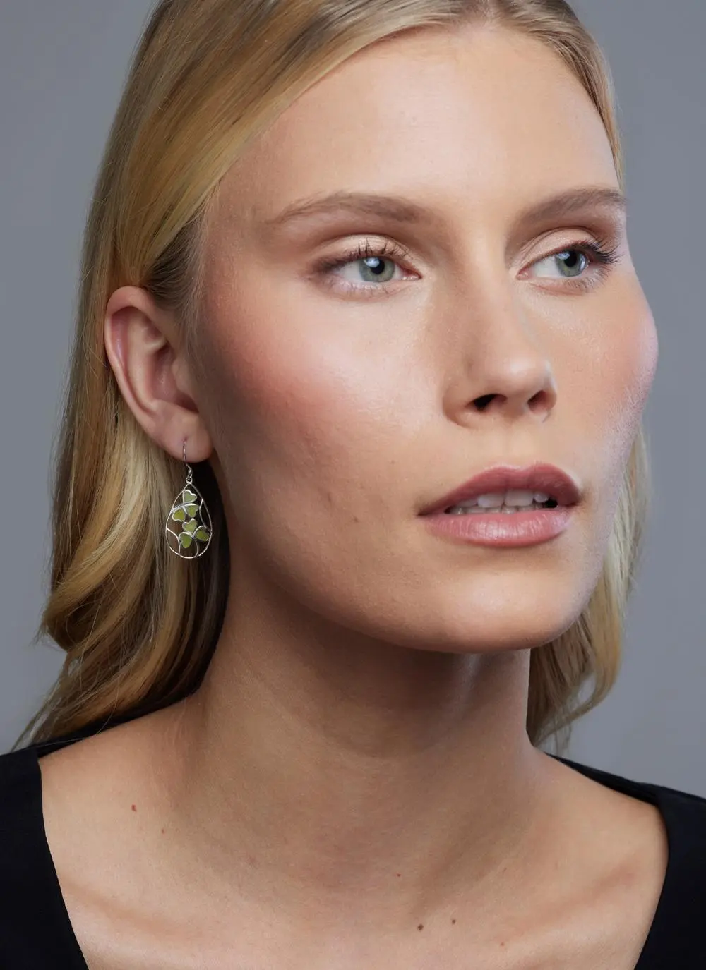 Sterling Silver Connemara Marble Shamrock Earrings