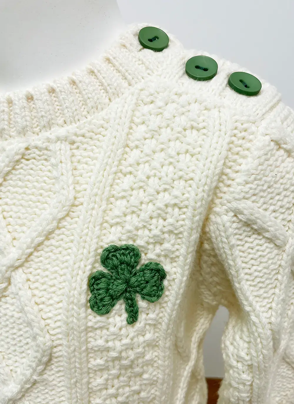 Kids Cream Aran Shamrock Crew Neck Sweater