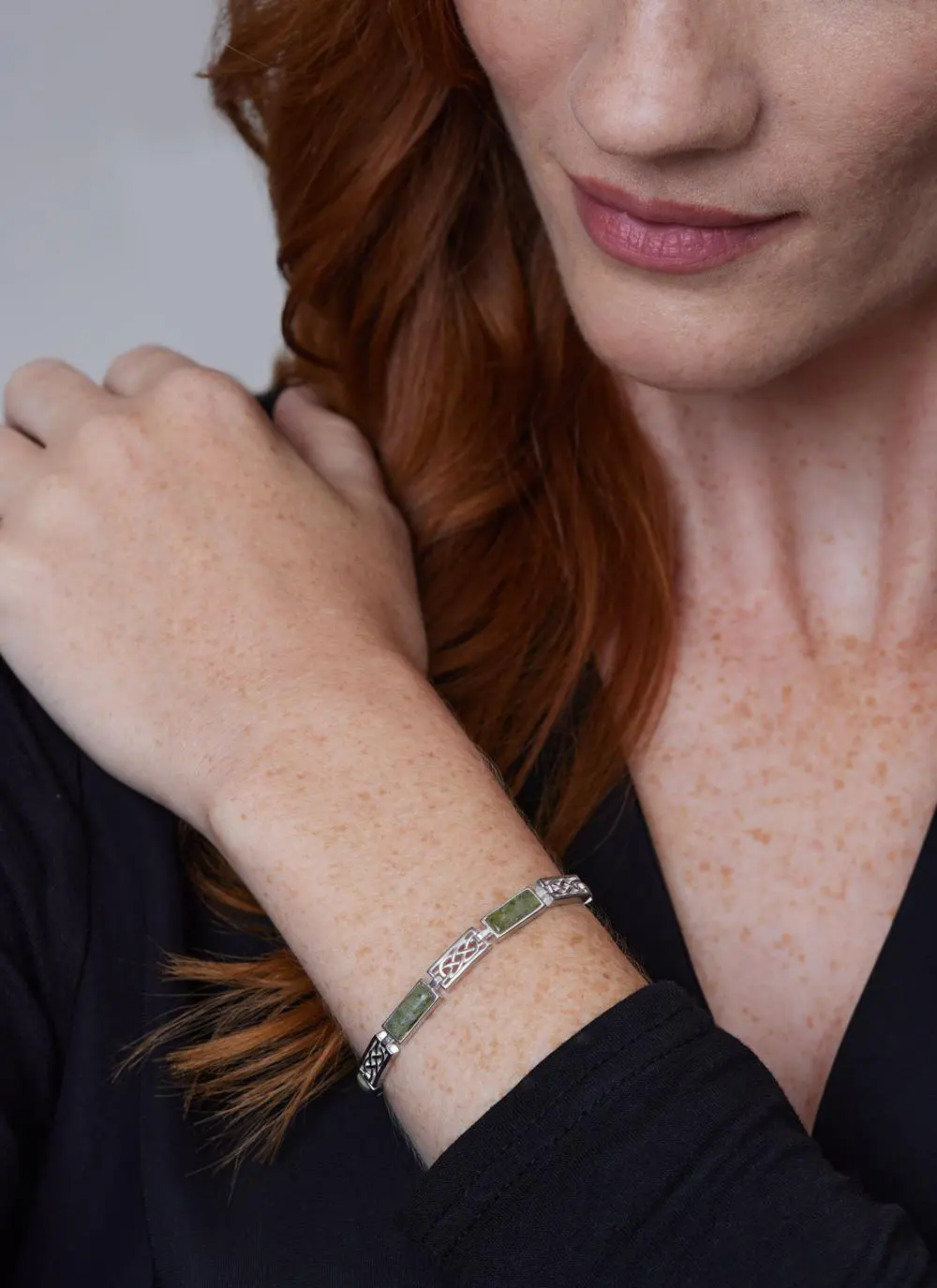 Sterling Silver Connemara Marble Celtic Link Bracelet