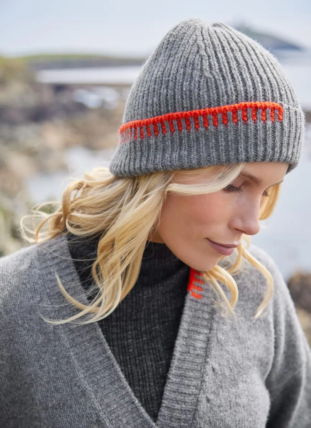 Fisherman Wool Cashmere Blanket Stitch Beanie