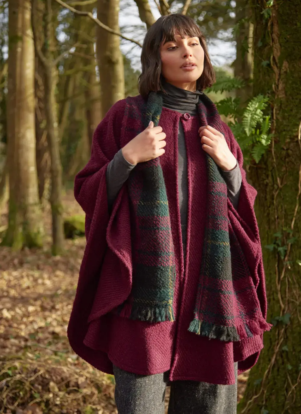 Ciara Wool Herringbone Cape with Scarf