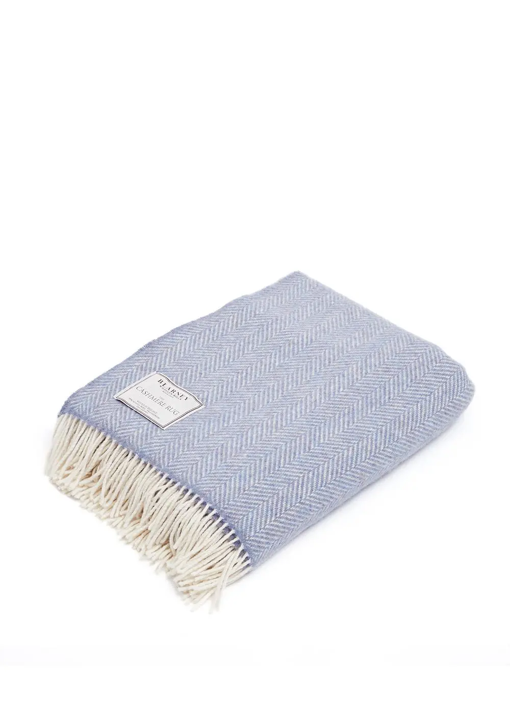 Blue Herringbone Wool Cashmere Throw