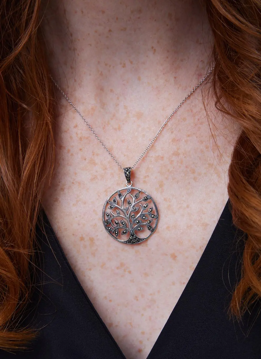 Sterling Silver Marcasite Tree of Life Pendant