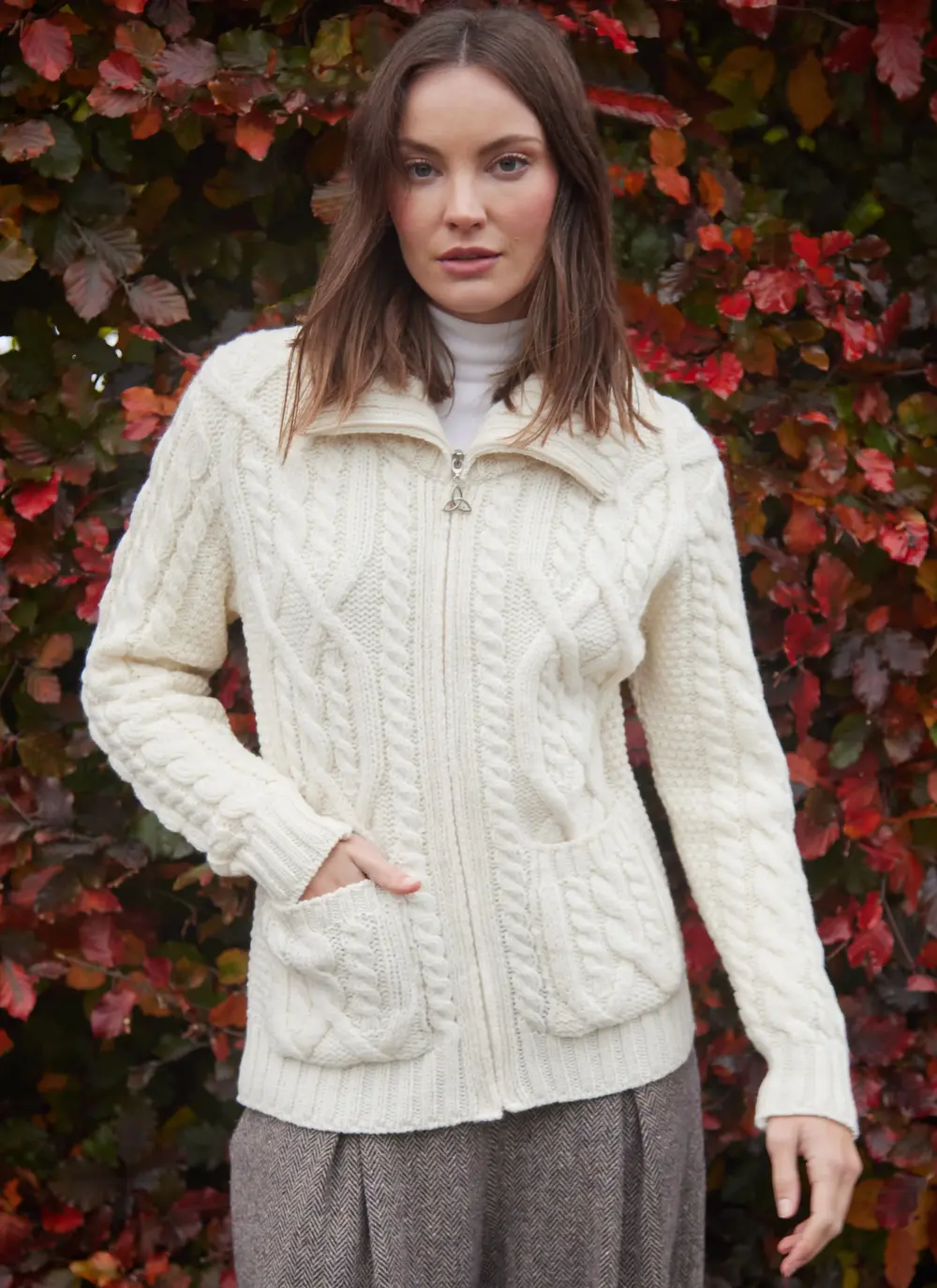 Ella Double Collar Aran Zip Cardigan
