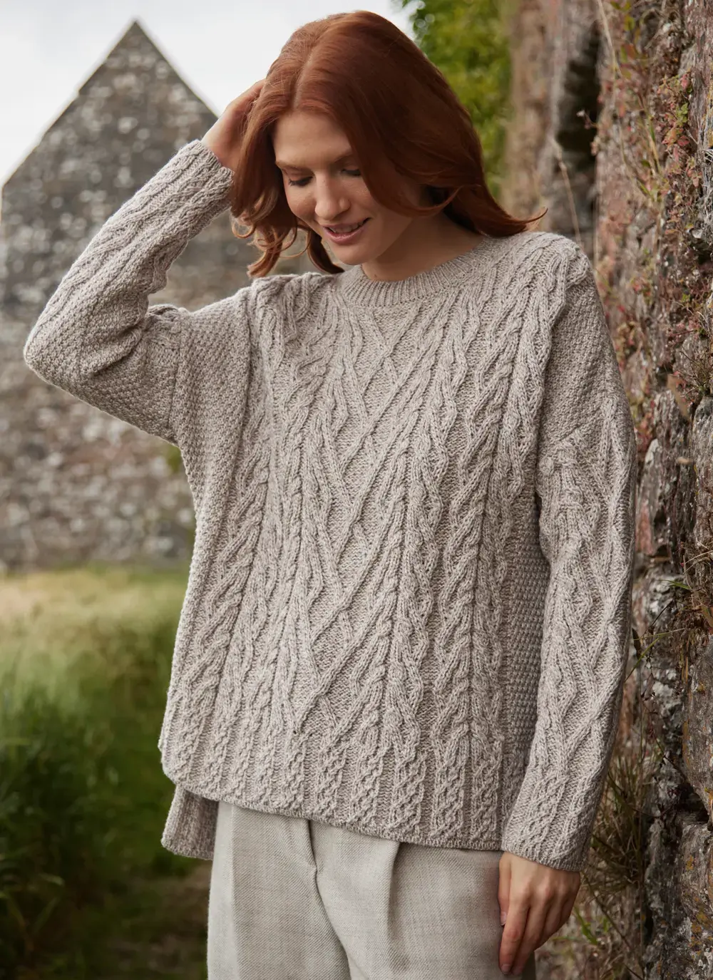 Supersoft Aran Trellis Boxy Sweater