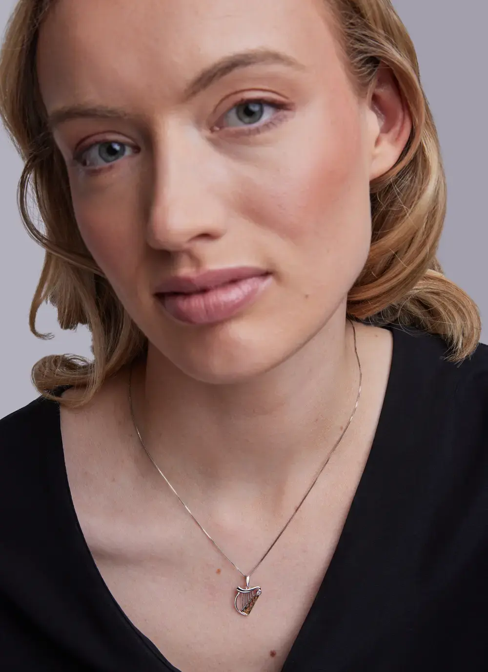 Sterling Silver & 10ct Gold Diamond Harp Pendant