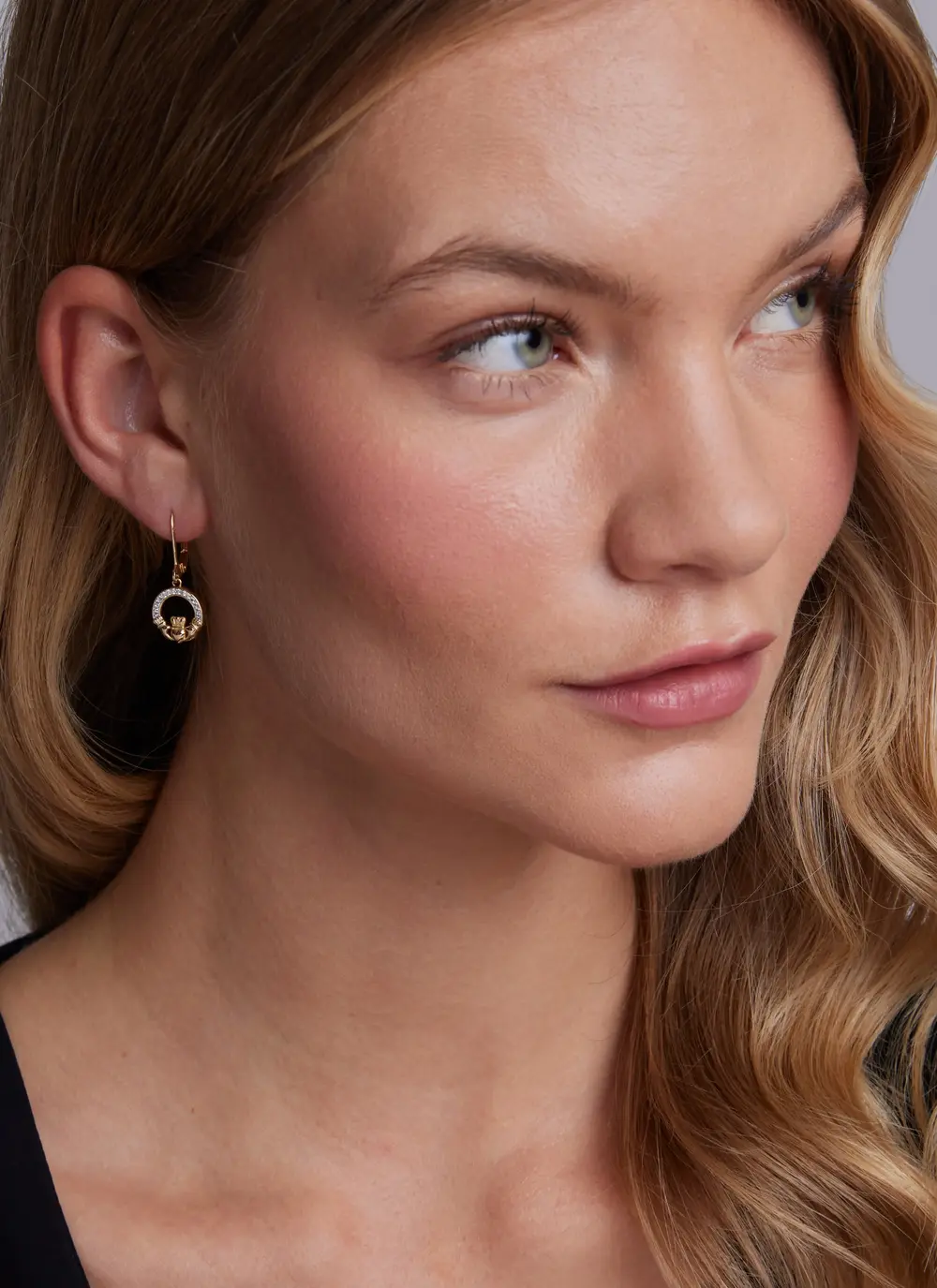 14ct Gold Vermeil Claddagh Drop Earrings with Cubic Zirconia