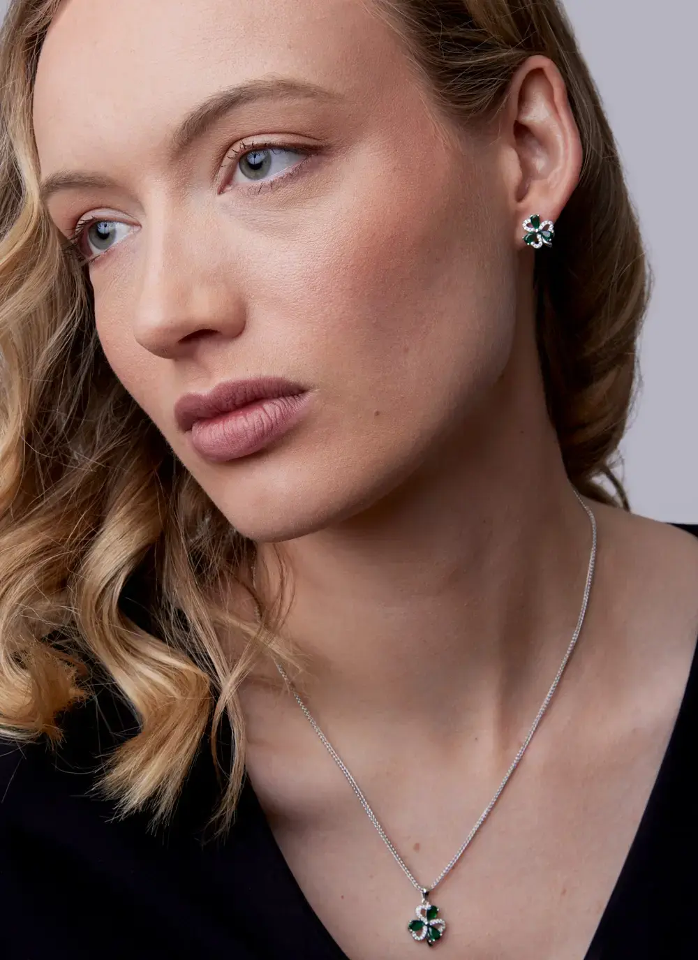 Shamrock Pendant with Green & White Cubic Zirconia