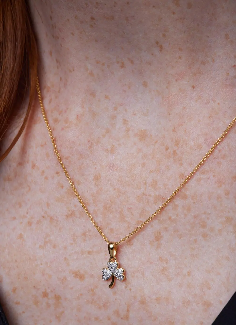 14ct Gold Vermeil Shamrock Pendant with Cubic Zirconia