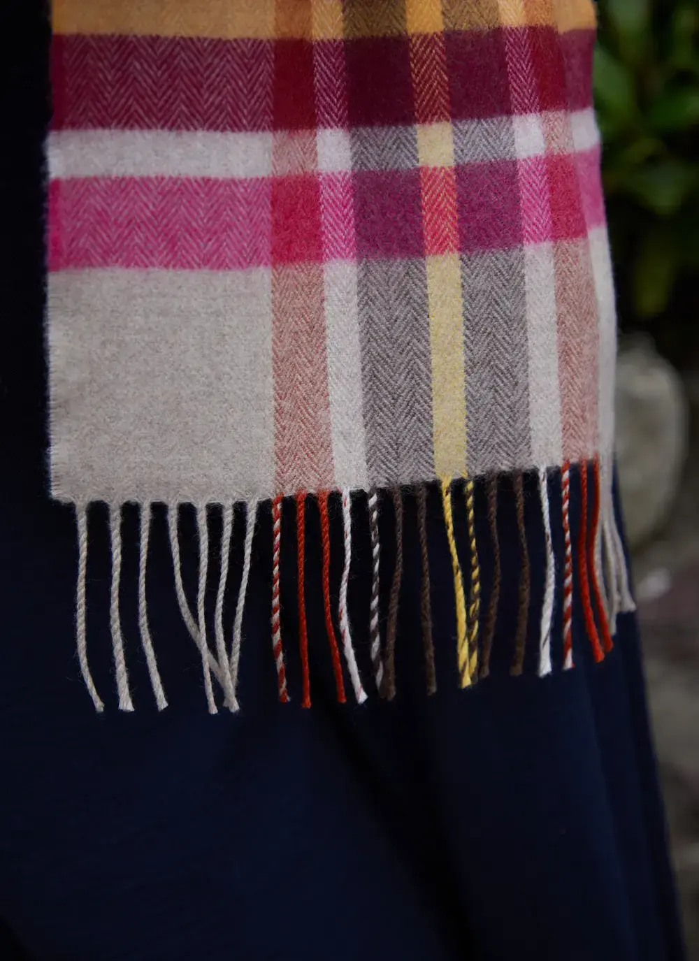 Extra Fine Merino Wool Fringed Check Scarf