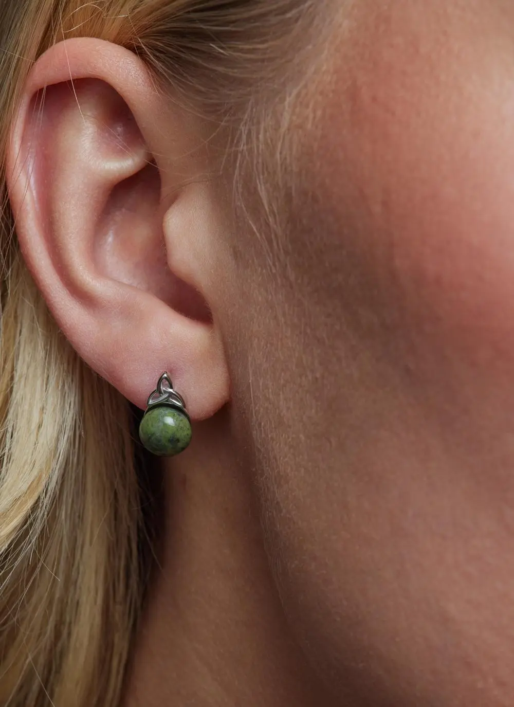 Sterling Silver Connemara Marble Trinity Knot Stud Earrings