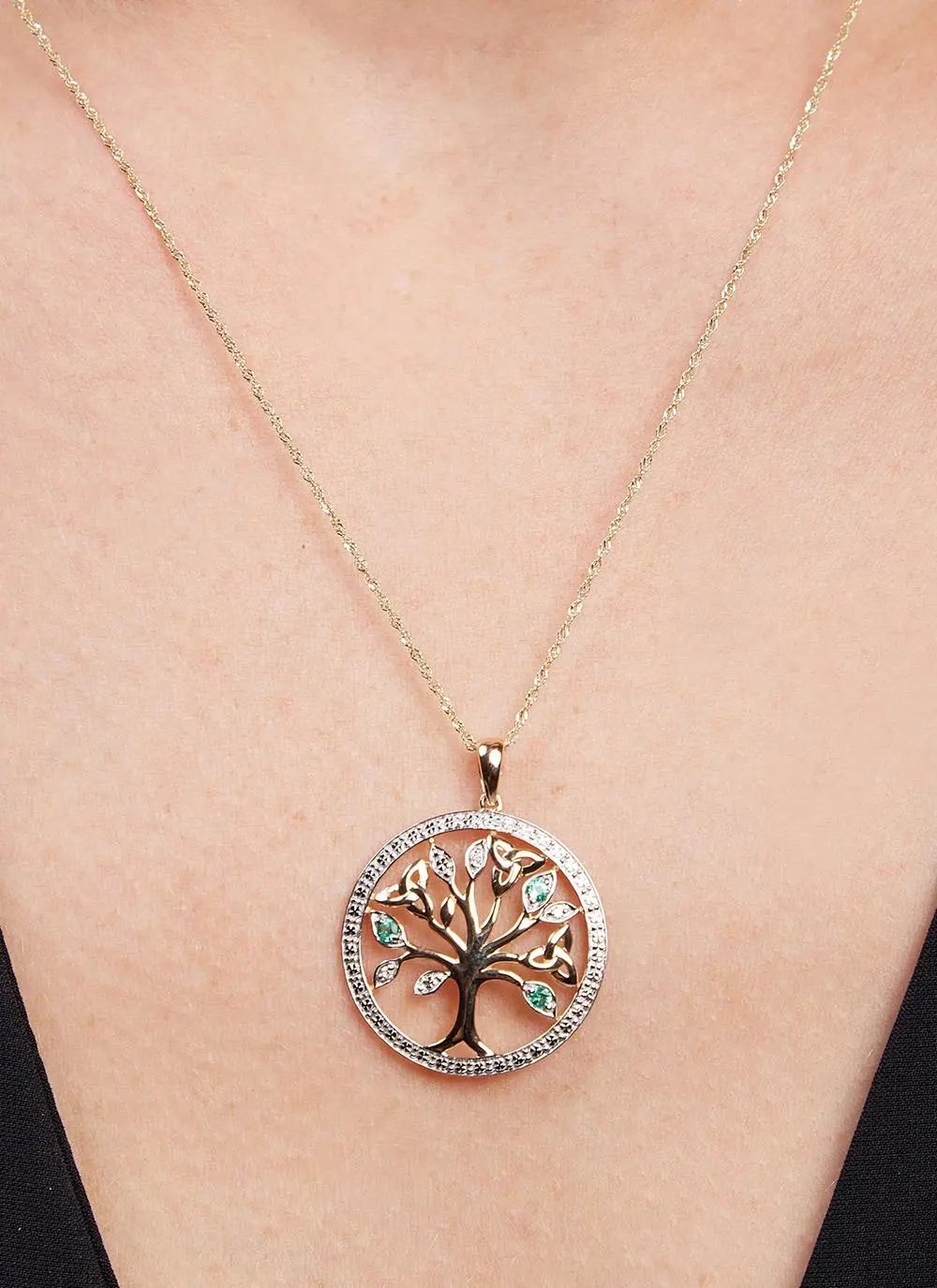 14ct Gold Tree Of Life Pendant With Diamonds & Emeralds