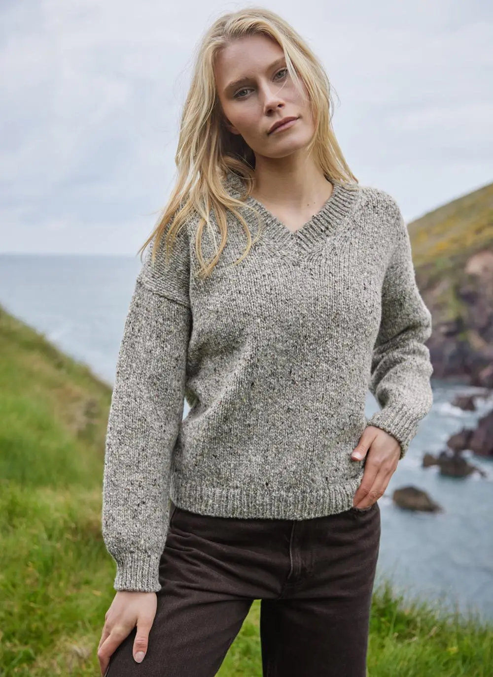 Fisherman Donegal Fleck V-Neck Sweater