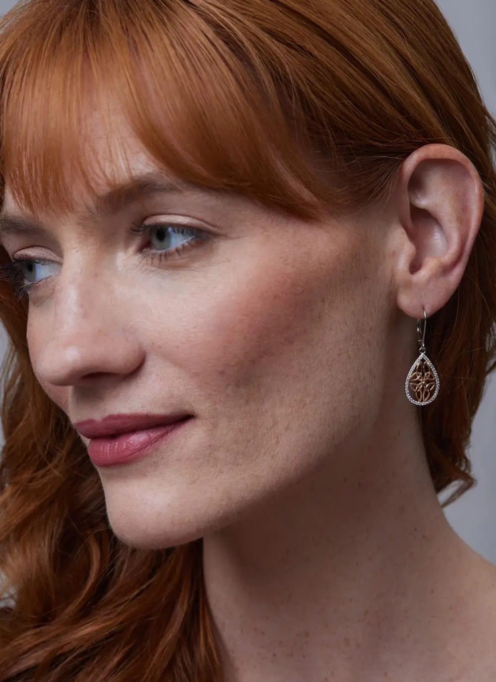 Sterling Silver & Rare Irish Rose Gold Trinity Knot Teardrop Earrings with Cubic Zirconia