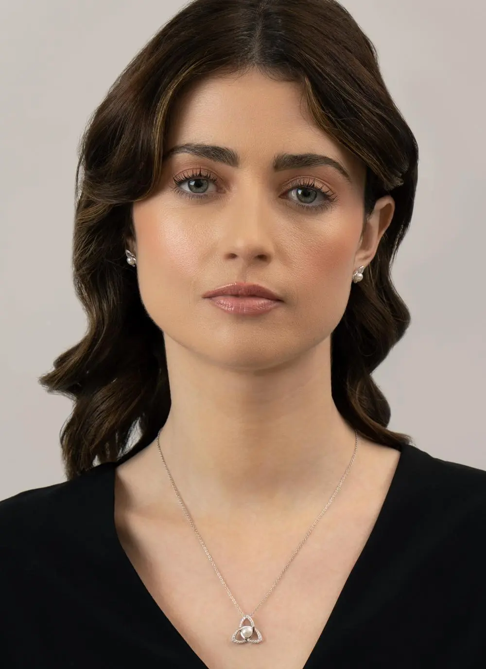 Sterling Silver Pearl Trinity Knot Stud Earrings