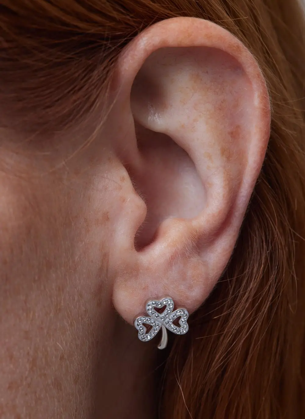 Sterling Silver Shamrock Stud Earrings With Swarovski Crystals