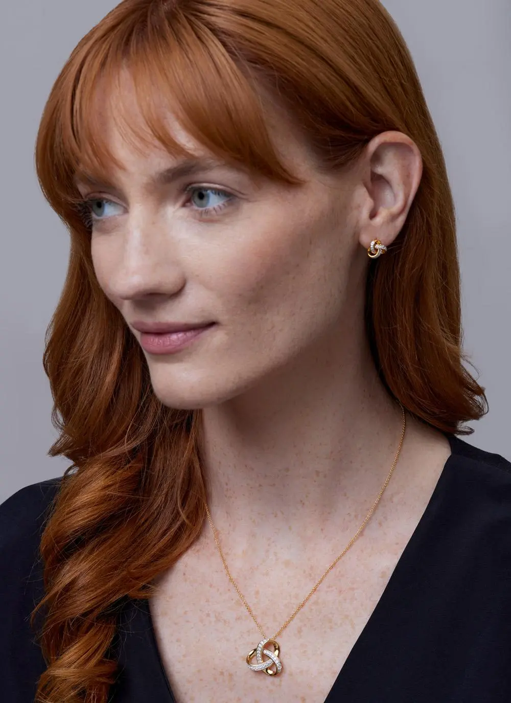 14ct Gold Vermeil Trinity Knot Stud Earrings with Cubic Zirconia