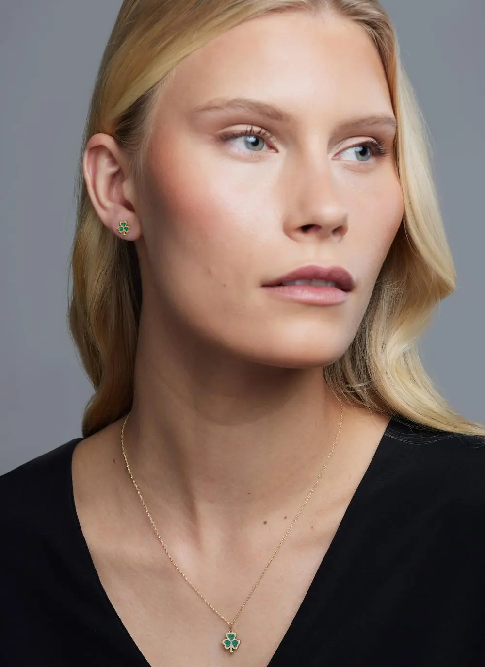 9ct Gold & Malachite Shamrock Stud Earrings