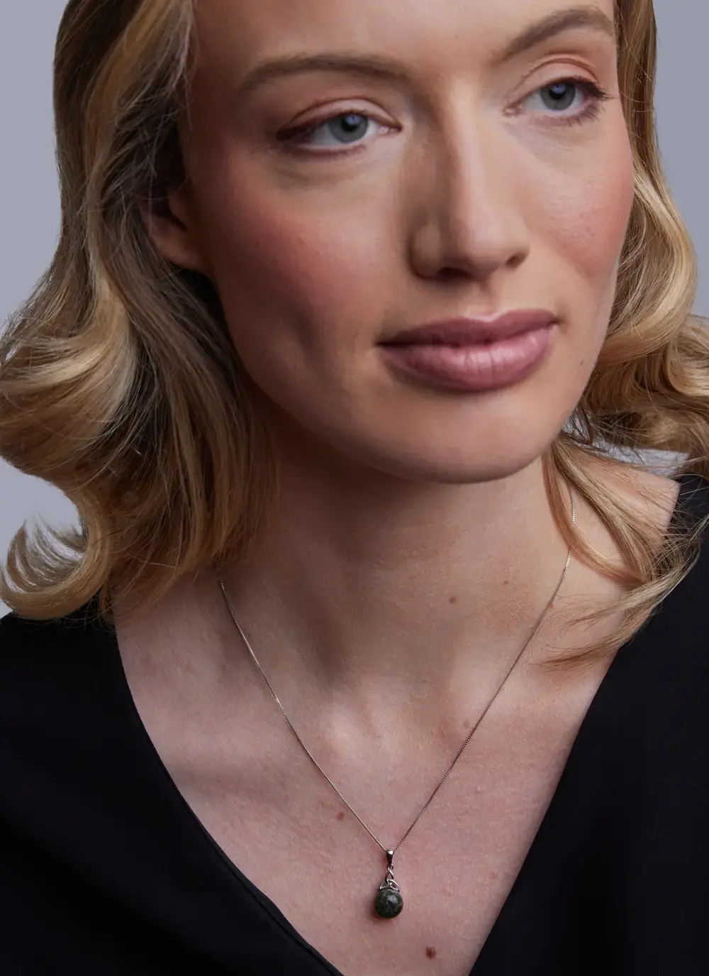 Sterling Silver Connemara Marble & Trinity Knot Pendant