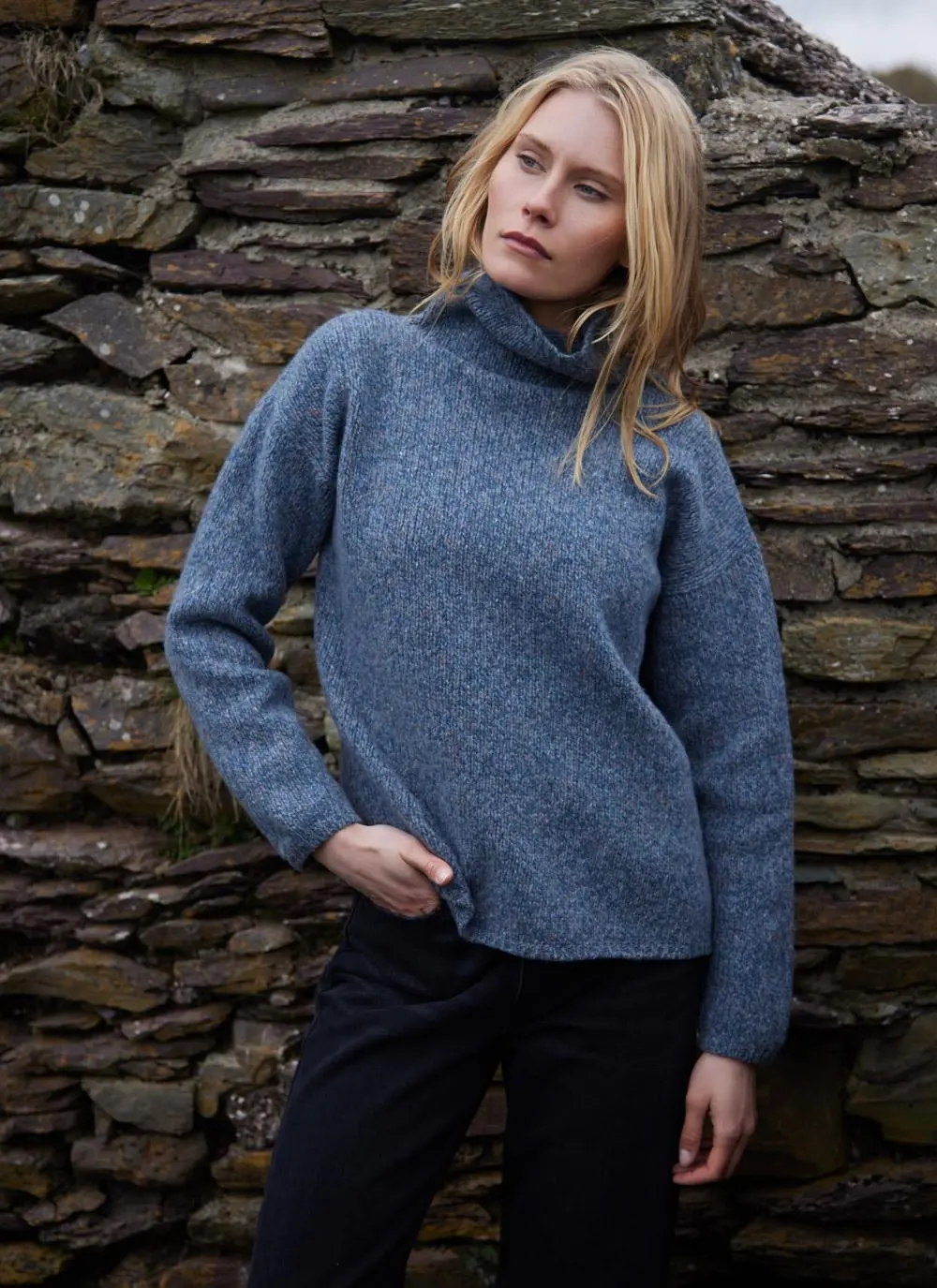 Fisherman Cashmere Fleck Funnel Neck Sweater