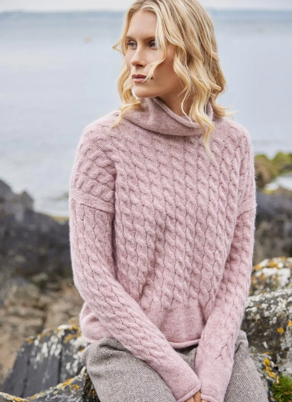 Fisherman Alpaca Cabled Funnel Neck Sweater