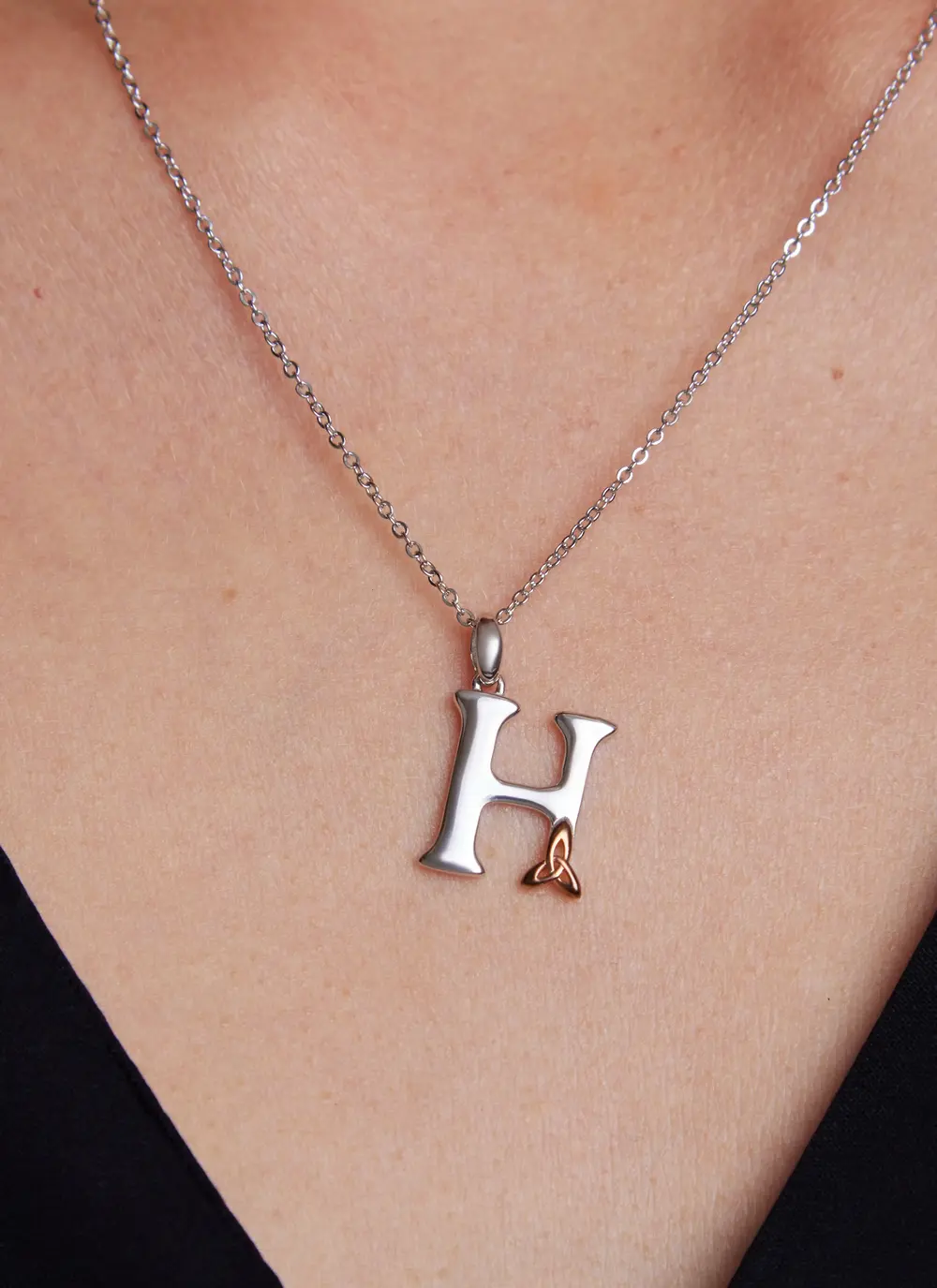 Sterling Silver Trinity Knot Initial Pendant - H